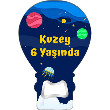 Mavi Galaksi ile Uzay Gemisi Temalı Balon Ahşap Magnet 