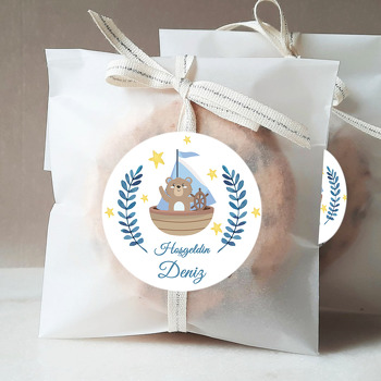 Mavi Gemili Ayıcık Temalı Hoşgeldin Bebek Sticker