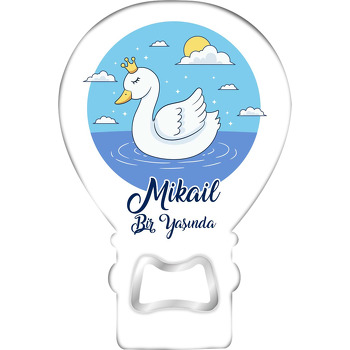 Mavi Gökyüzü Fonda Beyaz Kuğu Temalı Balon Ahşap Magnet 