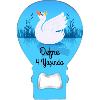 Mavi Gölde Kuğu Temalı Balon Ahşap Magnet 