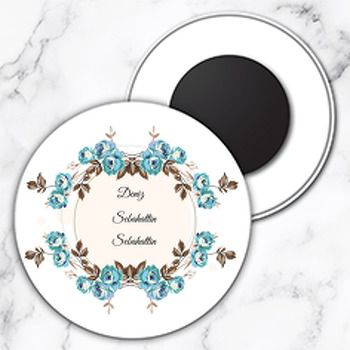 Mavi Gül Temalı Söz Nişan Nikah Daire Plastik Magnet
