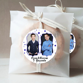 Mavi İkili Çerçeve ile Yıldız Fon Temalı Sticker