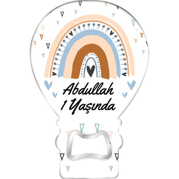 Mavi ile Krem Gökkuşağı ile Üçgen Desenler Temalı Balon Magnet Açacak