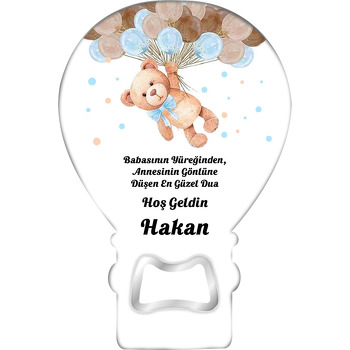 Mavi Kahve Balonlu Ayı Temalı Balon Magnet Açacak