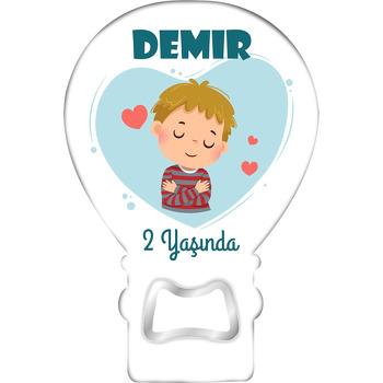 Mavi Kalpte Sevgi Saçan Erkek Çocuk Temalı Balon Ahşap Magnet 