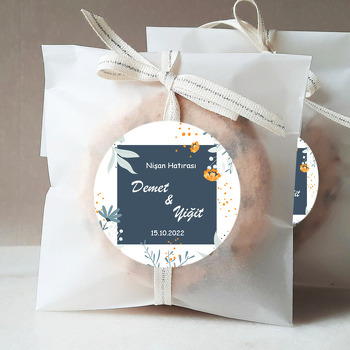 Mavi Kare Çerçeve ile Yapraklar Temalı Sticker