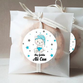 Mavi Kukuletalı Ayıcık Temalı Sticker