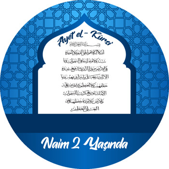 Mavi Kündekari ile Ayetel Kürsi Temalı Akrilik Daire Magnet