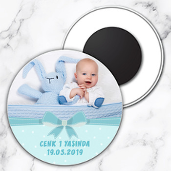 Mavi Kurdela Temalı Resimli Daire Plastik Magnet