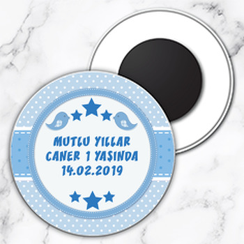 Mavi Kuşlar Ve Yıldızlar Temalı Daire Plastik Magnet