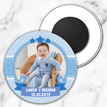 Mavi Kuşlar Ve Yıldızlar Temalı Resimli Daire Plastik Magnet