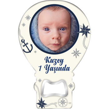 Mavi Kuzey Yıldızı ile Çapa Temalı Balon Ahşap Magnet 