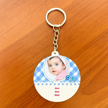 Mavi Miniş Fil Temalı Bebek Daire Plastik Anahtarlık