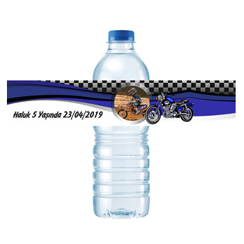 Mavi Motorsiklet Temalı Su Şişesi Etiketi