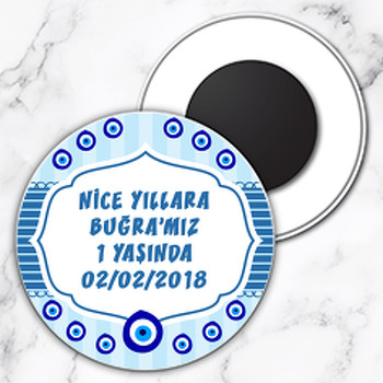 Mavi Nazar Boncuğu Temalı Daire Plastik Magnet