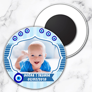 Mavi Nazar Boncuğu Temalı Resimli Daire Plastik Magnet