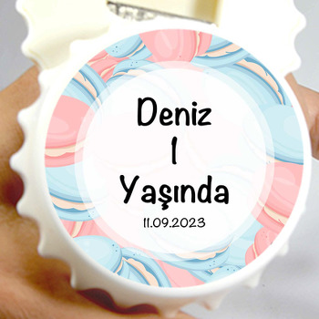 Mavi Pembe Macaron Desen Temalı Kapak Şekilli Magnet Açacak