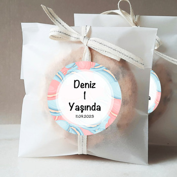 Mavi Pembe Macaron Desen Temalı Sticker