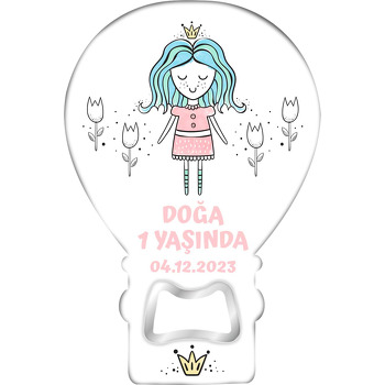 Mavi Saçlı Kız ile Laleler Temalı Balon Ahşap Magnet 