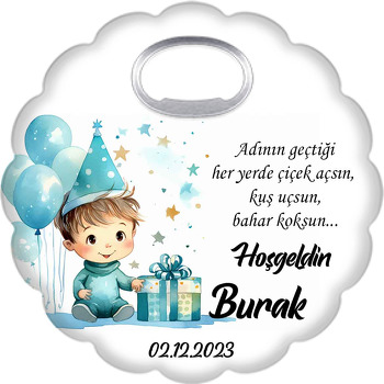 Mavi Şapkalı Parti Çocuğu Temalı Çiçek Şekilli Magnet Açacak