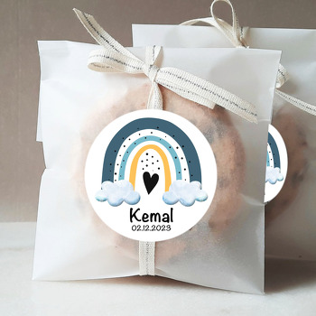 Mavi Sarı Gökkuşağı ile Kalp Temalı Sticker