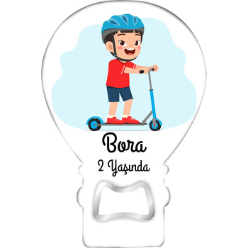 Mavi Scooter ile Erkek Çocuk Temalı Balon Ahşap Magnet 