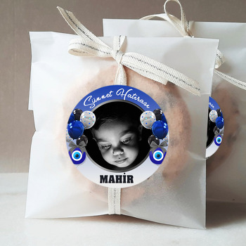 Mavi Siyah Balonlarla Siyah Çerçeve ile Sünnet Hatırası Temalı Sticker