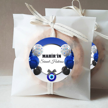 Mavi Siyah Balonlarla Siyah Çerçeve ile Sünnet Hatırası Temalı Sticker