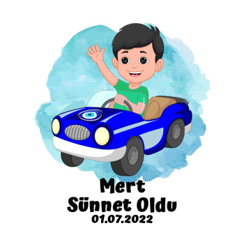 Mavi Sünnet Arabası Temalı Akrilik Daire Magnet