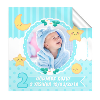Mavi Yıldız Temalı 2 Yaş Doğum Günü  Kare Etiket
