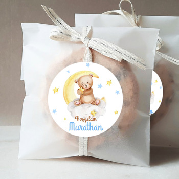 Mavi Yıldızlı Ayıcık ve Bulut Temalı Sticker