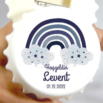 Mavi Yıldızlı Gökkuşağı Temalı Kapak Şekilli Magnet Açacak