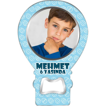 Mavi Yumurta Desenli Fon Temalı Balon Ahşap Magnet 