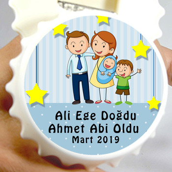 Mavi Zeminli Aile ve Bebek Temalı Kapak Şekilli Magnet Açacak