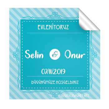 Mavi Zeminli Kare Etiket