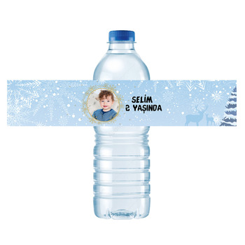 Mavi Zeminli Kış Temalı Su Şişesi Etiketi
