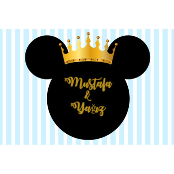 Mavi Zeminli Mickey Mouse Taç Temalı Doğum Günü Afiş
