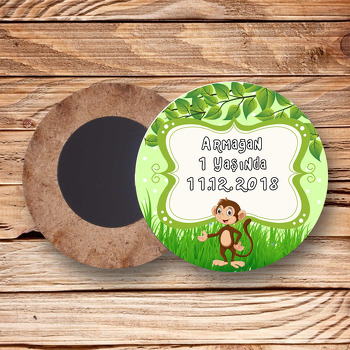 Maymun Temalı Ahşap Daire Magnet