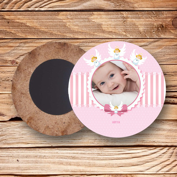 Melek 2 Temalı Fotoğraflı Ahşap Daire Magnet