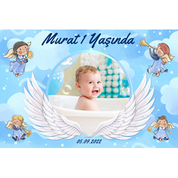Melek Kanatlı Mavi Temalı Doğum Günü Plastik Magnet