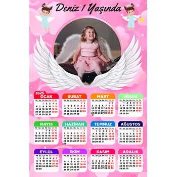 Melek Kanatlı Pembe Temalı Takvim Magnet