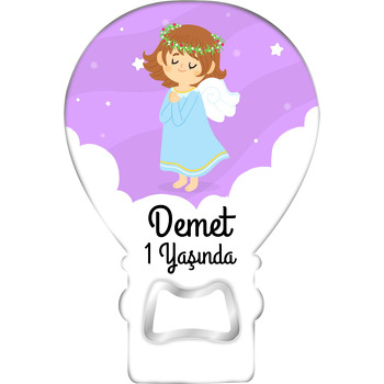 Melek Lila Gökyüzünde Bulutlarla Temalı Balon Ahşap Magnet 