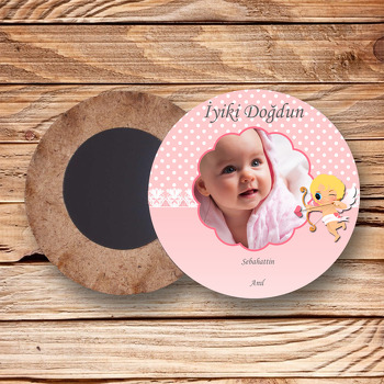 Melek Temalı Resimli Ahşap Daire Magnet