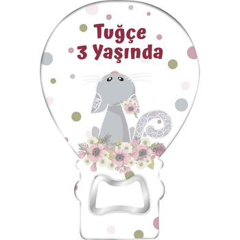 Meraklı Gri Kedicik Temalı Balon Ahşap Magnet 