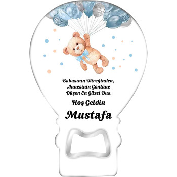 Metalik Mavi Balonlu Ayı Temalı Balon Magnet Açacak
