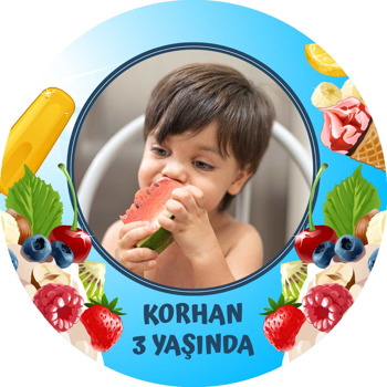 Meyveli Şekerlemeler Temalı Resimli Daire Plastik Anahtarlık