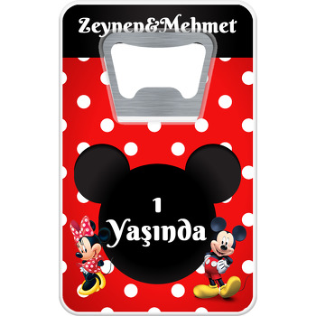 Mickey İle Minnie Mouse İkiz Temalı Dikdörtgen Magnet Açacak