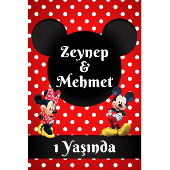 Mickey İle Minnie Mouse İkiz Temalı Doğum Günü Afiş