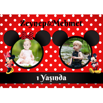 Mickey İle Minnie Mouse İkiz Temalı Doğum Günü Amerikan Servis