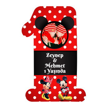 Mickey İle Minnie Mouse İkiz Temalı Doğum Günü Magnet